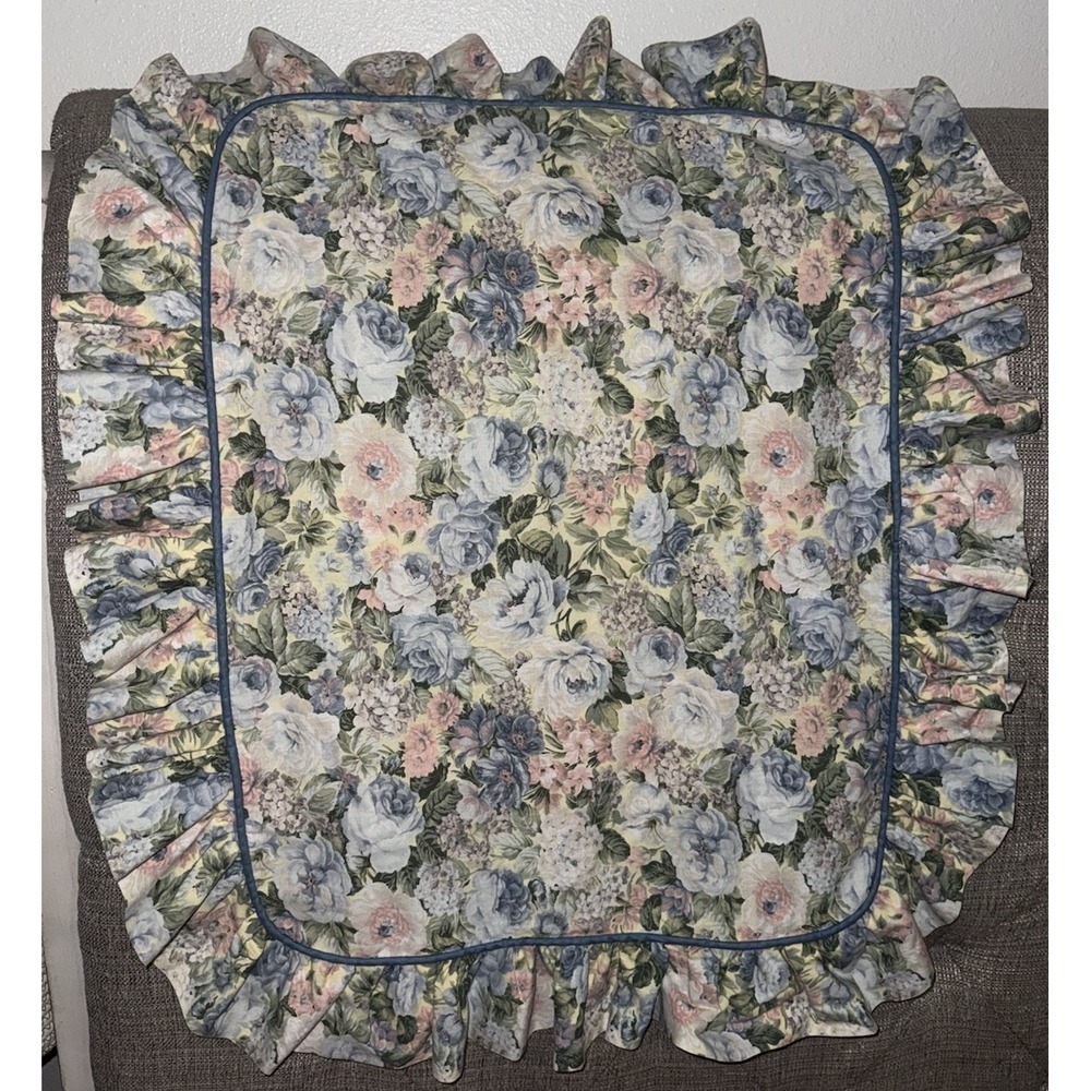 1 VTG Croscill Ruffled Pillow‎ Sham Cover Cottagecore Blue Floral Large USA